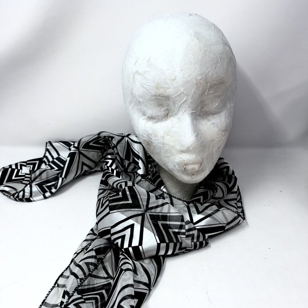 Womens Vintage Black & White Silky Stripe Geometric Star Design Polyester Korea‎